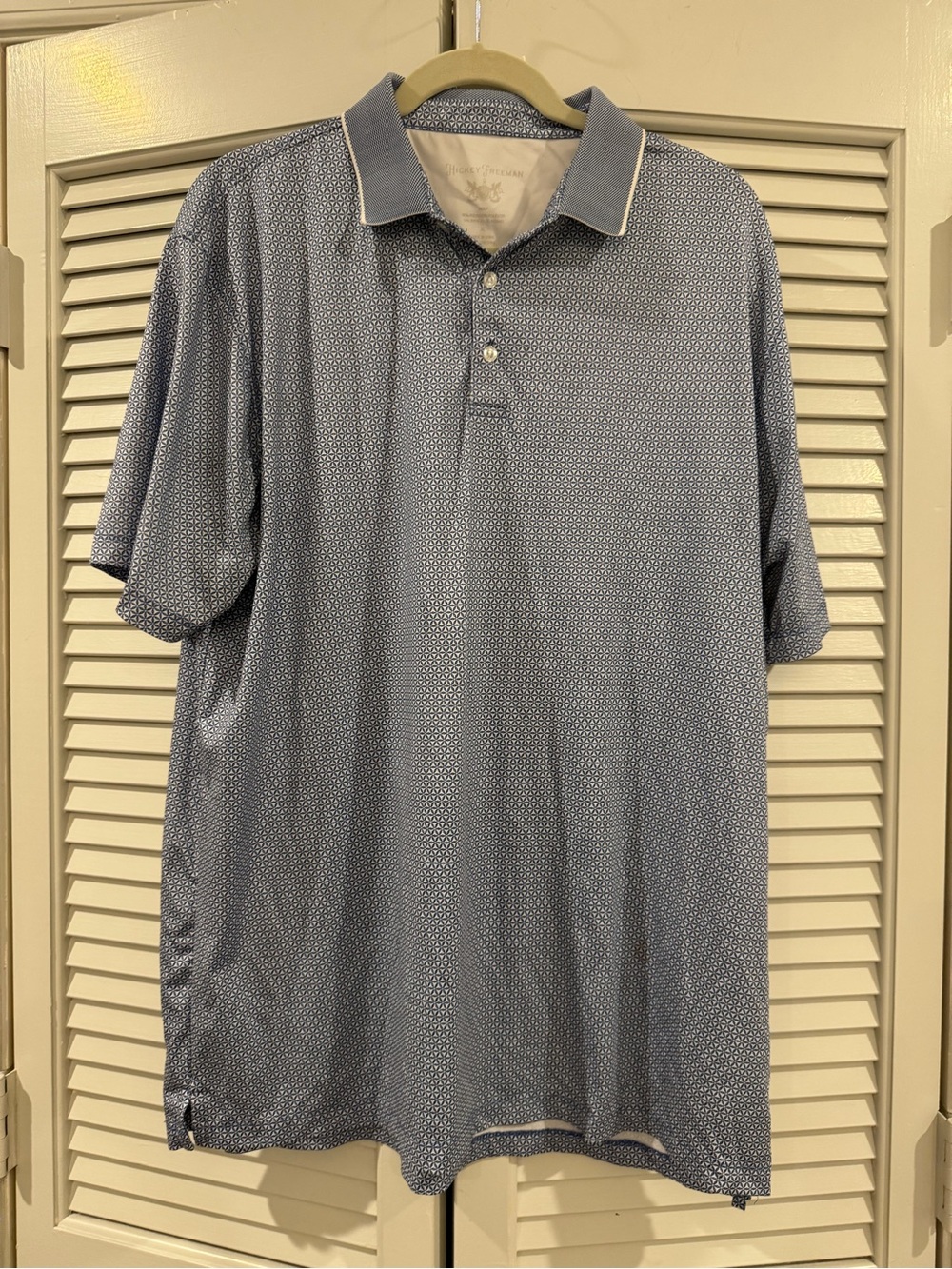 Hickey Freeman Light Blue Microdot Polo with Contrast Trim